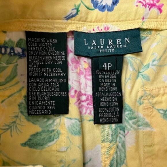 Lauren Ralph Lauren Yellow Floral Capri Cropped Pants Women's Size 4P - Picture 5 of 5